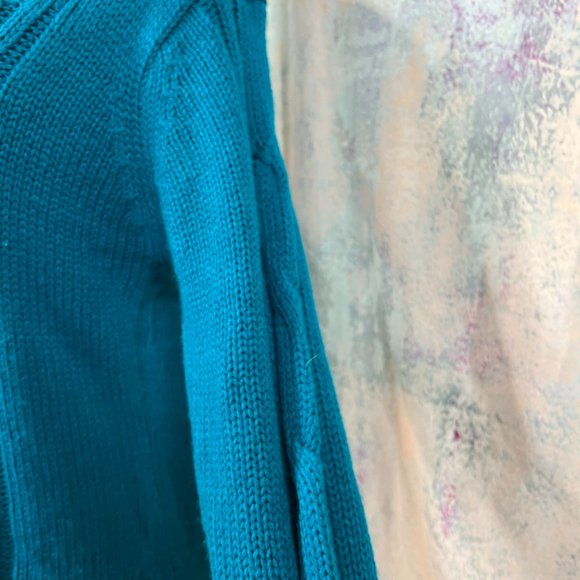πCarol Rose Turquoise 2-Way Zipper Acrylic Cable Pattern Long Sleeves Cardigan - Picture 9 of 16